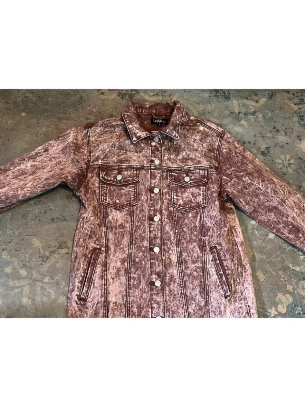 Thrill Jeans Brown Acid Wash Denim Duster Jacket Women Sz M Longline Grunge